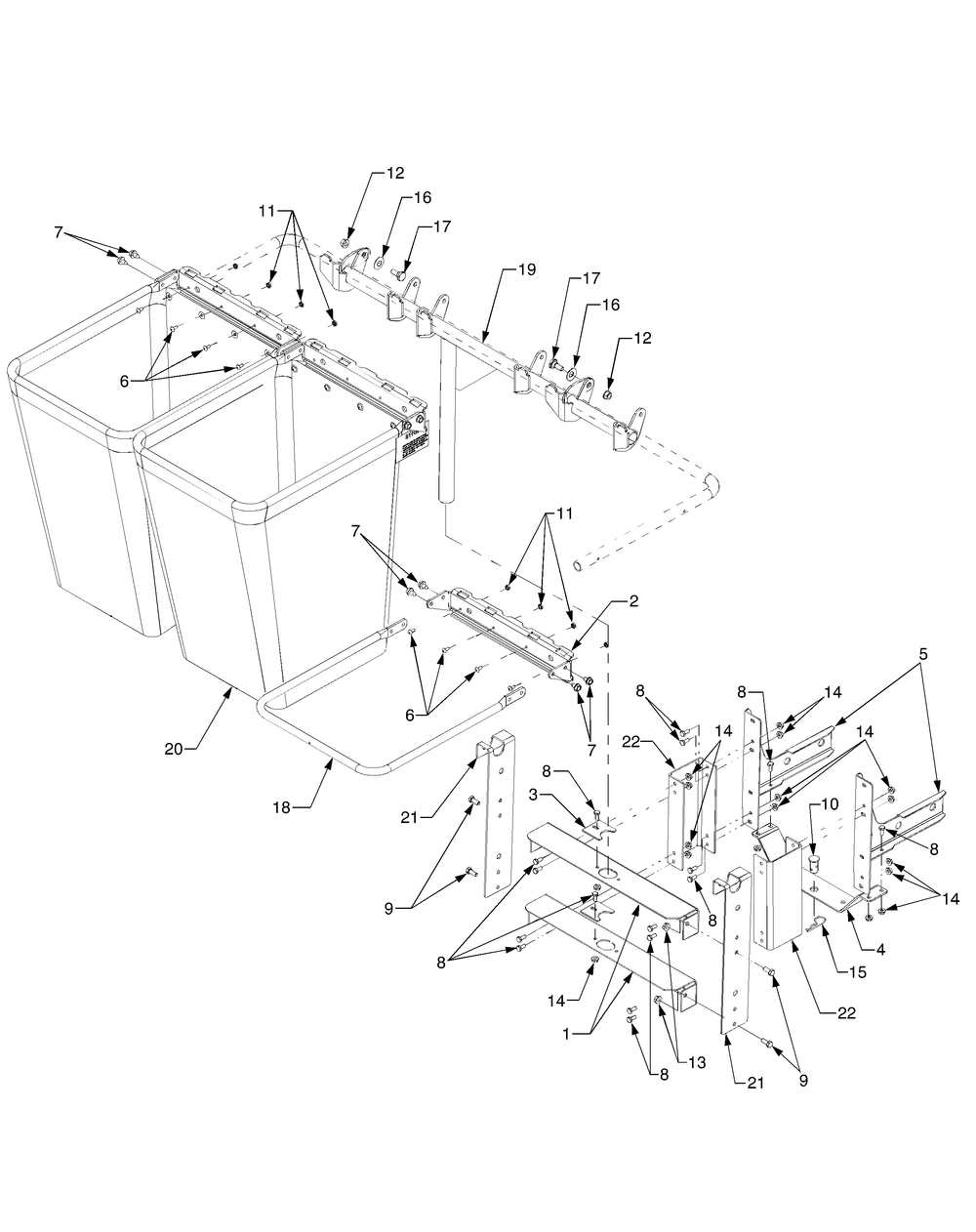 Bag, Frame And Support Diagram and Parts List for 283 190100 Cub Cadet Lawn Tractor